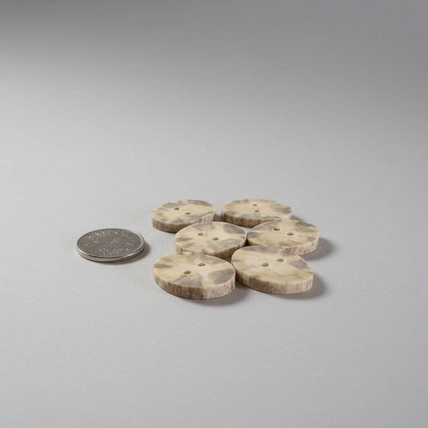 Moose antler buttons on a gray background