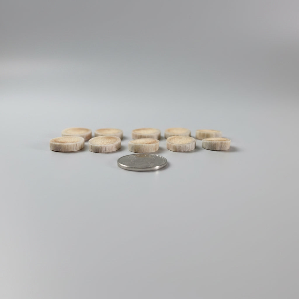 10 deer antler slices side view on a gray blackground
