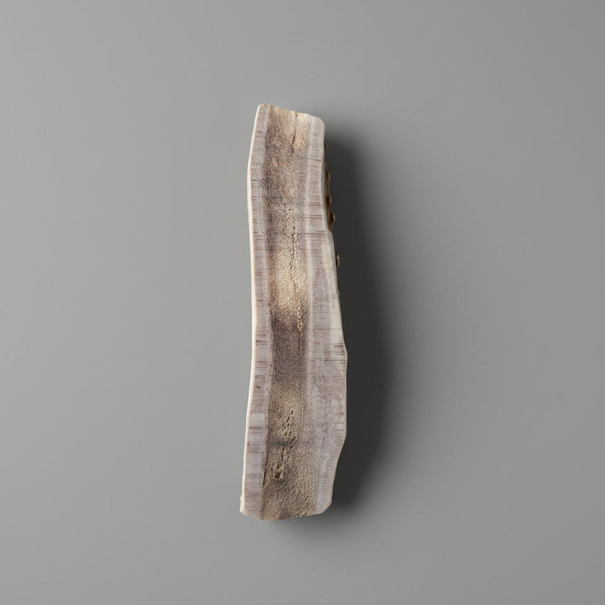 6 inches deer antler dog chew split on  gray background