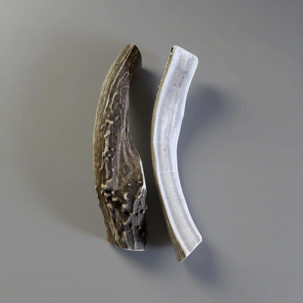 8 inches deer antler dog chews on a gray background