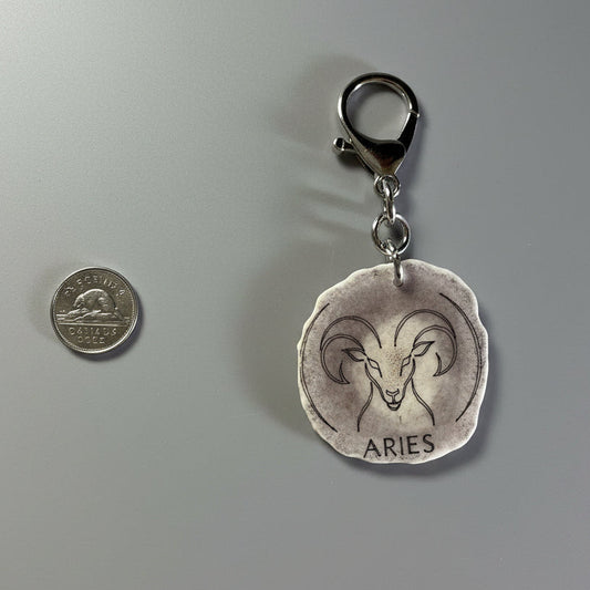 Moose antler keychain on a gray background