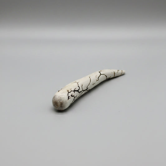 Deer antler tips polished and decorated with strike on a gray background