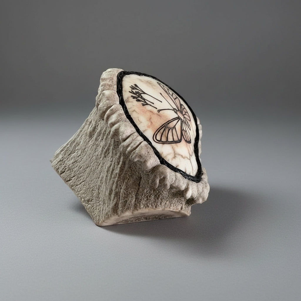 Side view of the elk antler cornet on a gray background