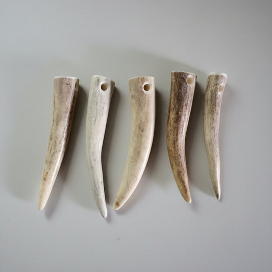 5 deer antler tip bead on a gray background