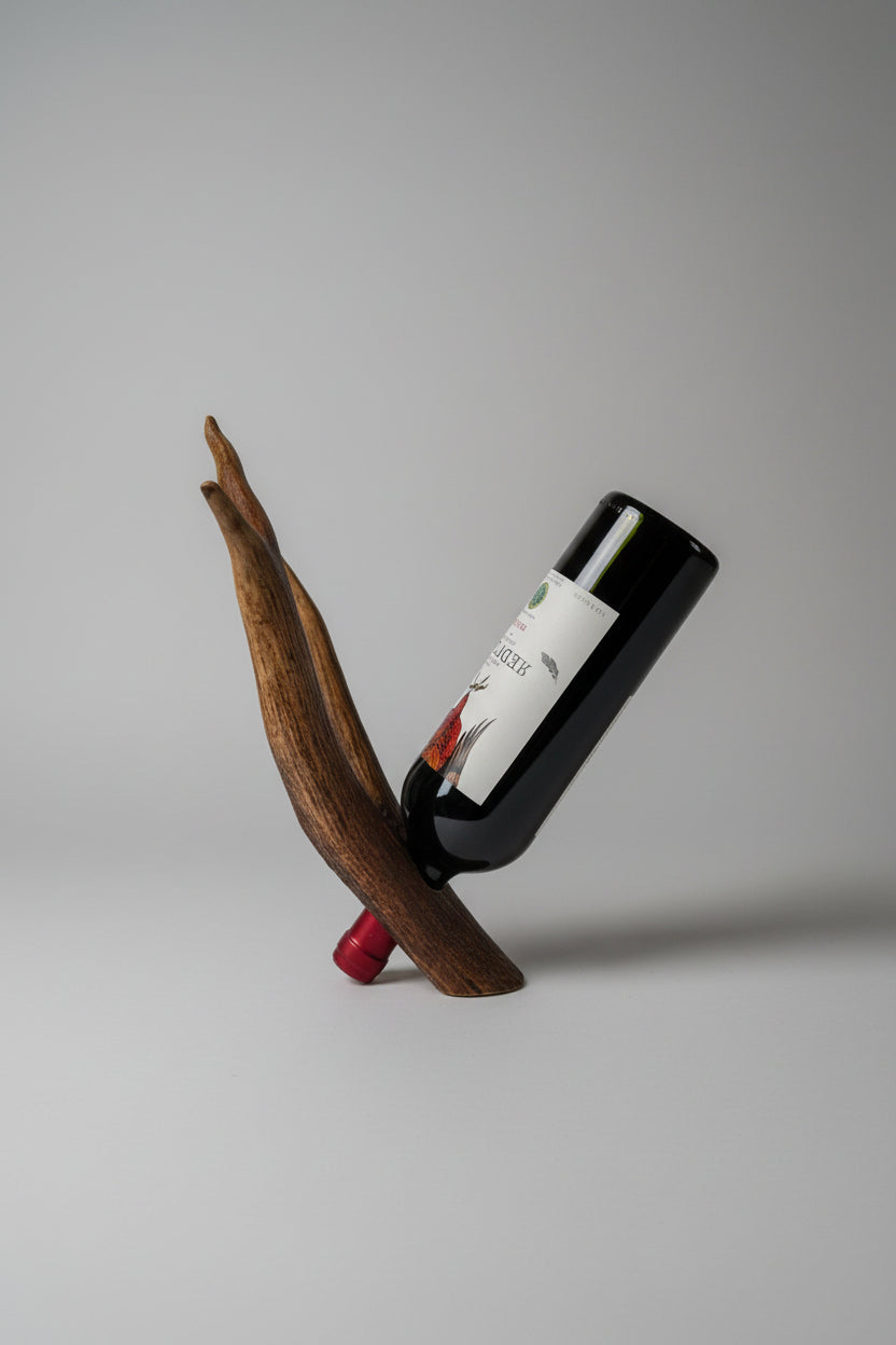 elk antler bottle holder on a gray background