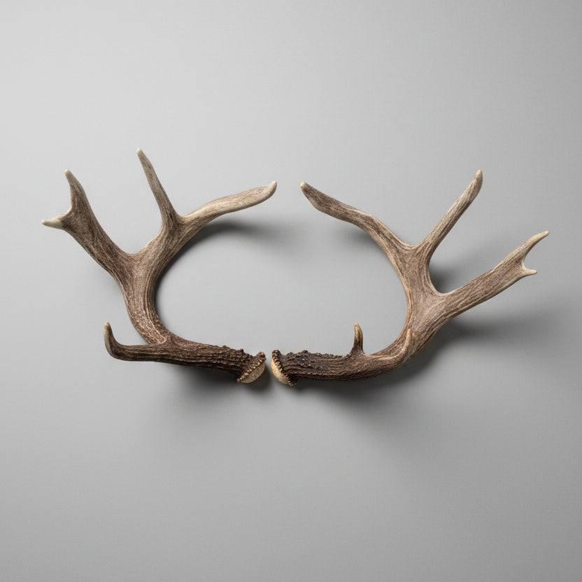 Pair of deer antlers on a  gray background