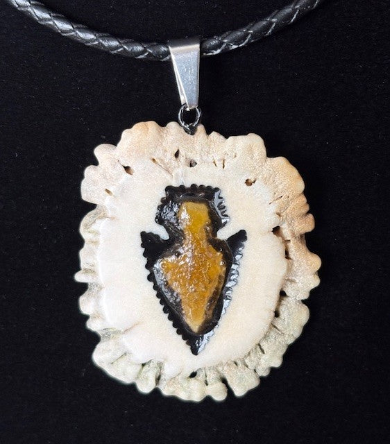 Elk Antler Carved Out Arrowhead Necklace - Natural Elk Antler