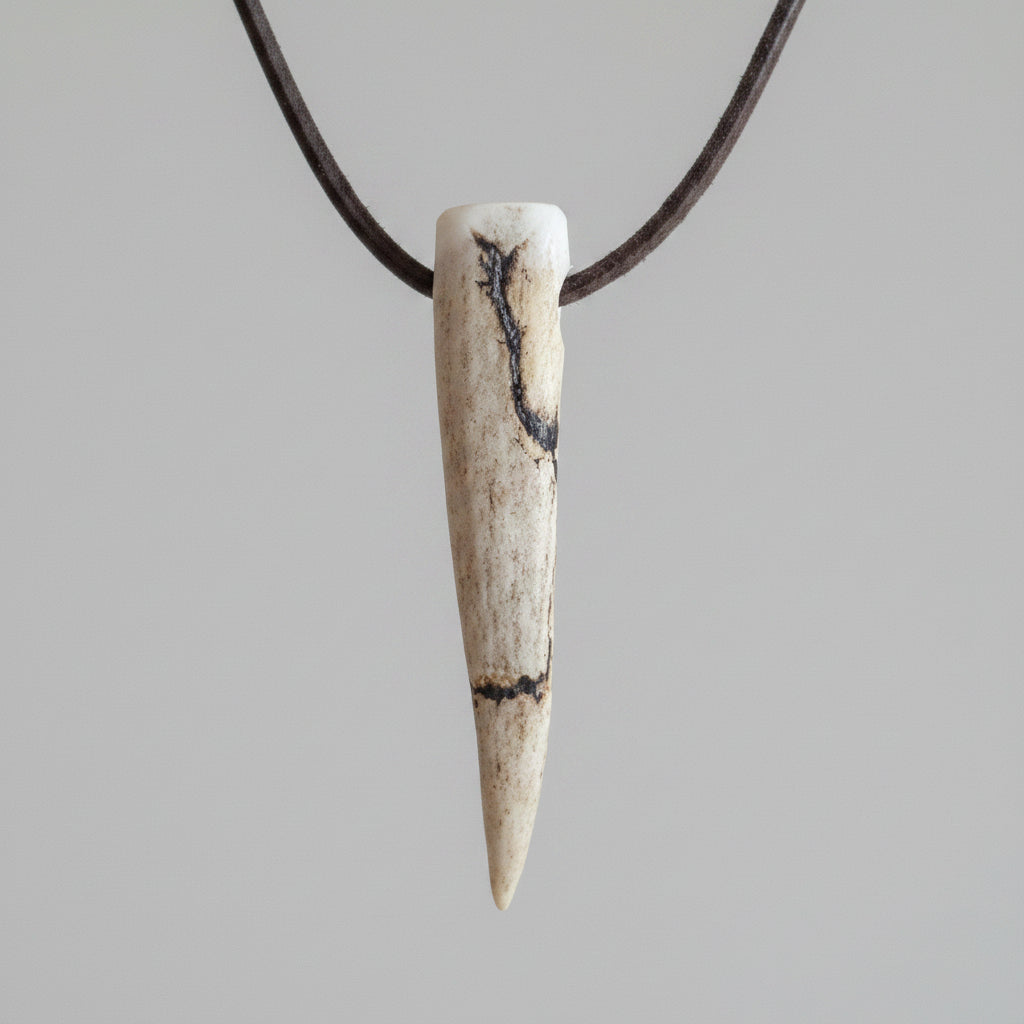 other side of the Deer antler tip necklace with aroma diffuser on a gray background 