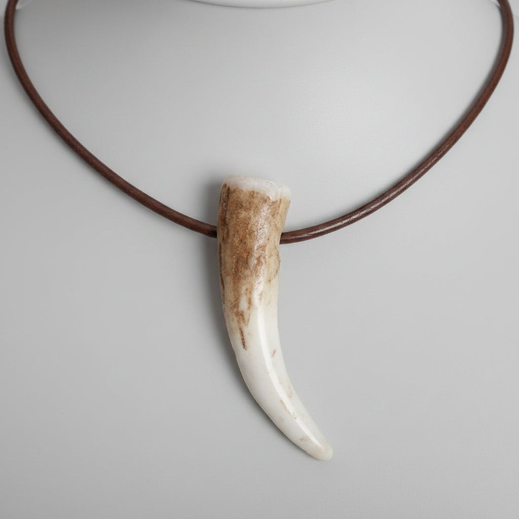 Elk antler tip necklace with aroma diffuser on a gray background 
