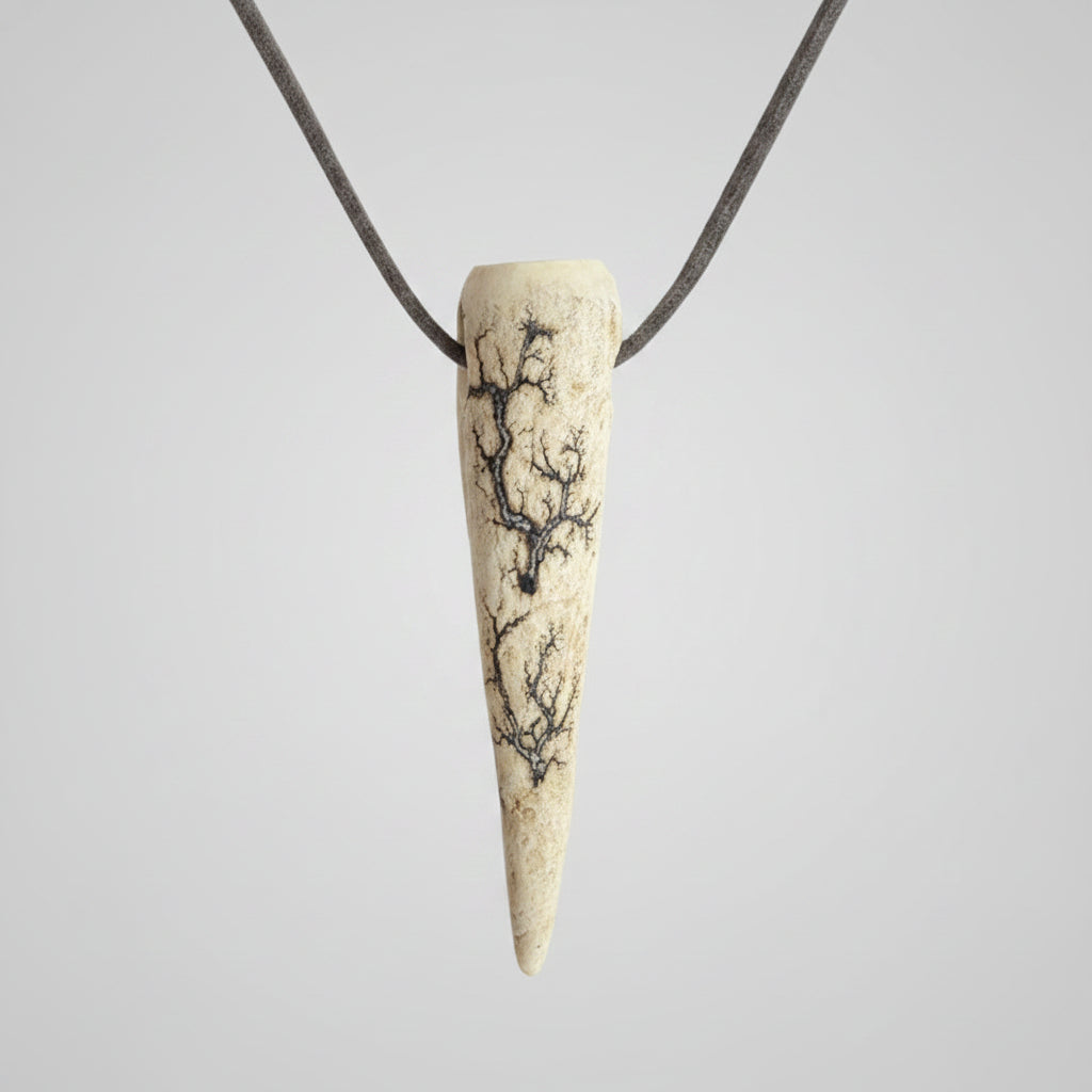 Deer antler tip necklace with aroma diffuser on a gray background 