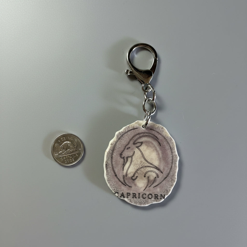 Other side moose antler zodiac sign keychain on a gray background