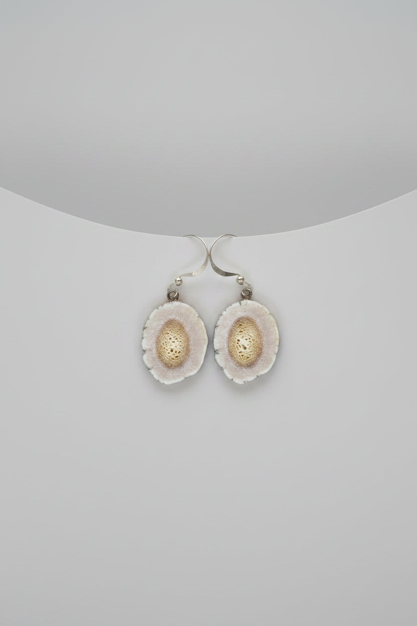 Natural deer antler earrings on a gray background