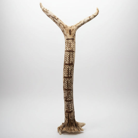 Elk antler cribbage board on a gray background