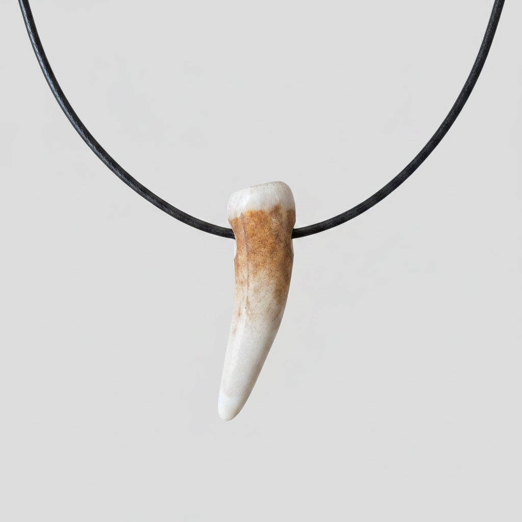 Elk antler tip necklace with aroma diffuser on a gray background 