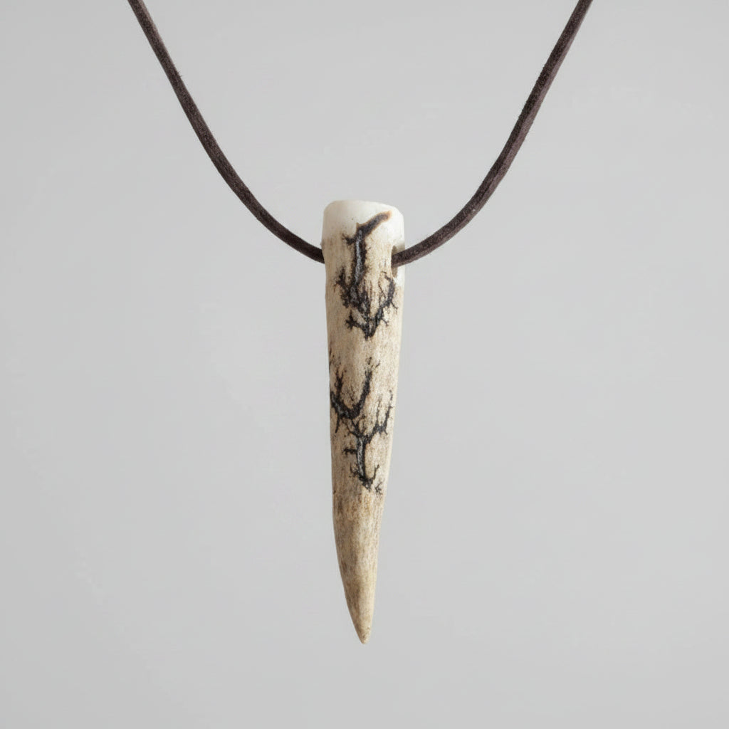 Deer antler tip necklace with aroma diffuser on a gray background 