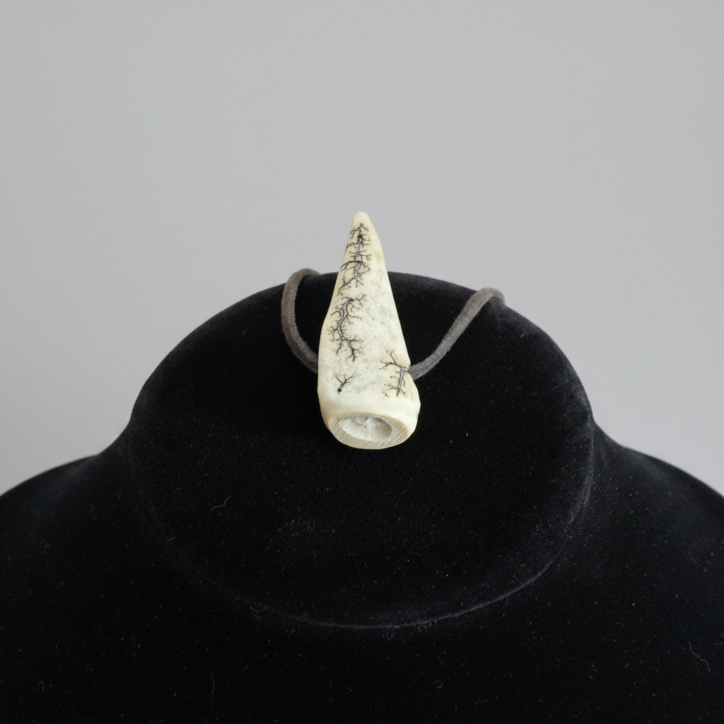 top view of the Deer antler tip necklace with aroma diffuser on a gray background 