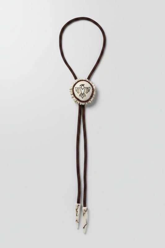 firebird deer antler bolo tie on a gray background