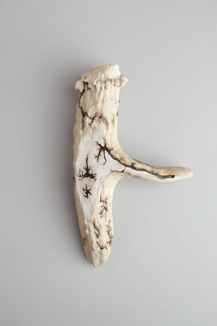 bottom view of the Natural deer antler aroma diffuser piece with black strikes on a gray background