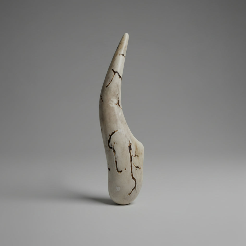 Other side f a polished deer antler on a gray background